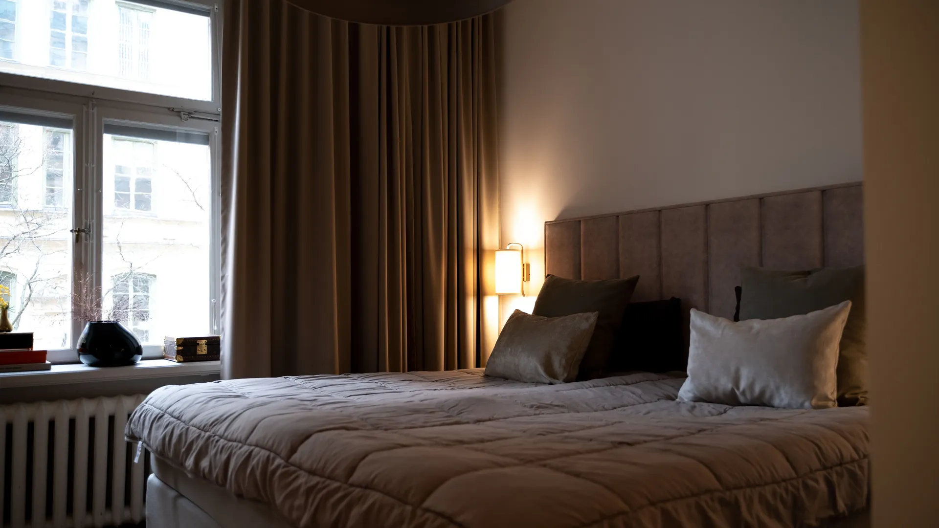 Brindle Måttbeställda mörkläggningsgardiner i sovrum